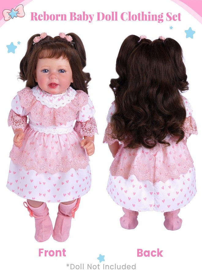 BABESIDE مجموعة ملابس وإكسسوارات دمى الأطفال حديثي الولادة من بيبي سايد، 5 قطع، مناسبة للدمى من 17 إلى 22 بوصة، تتضمن فستانًا وجوارب وحفاضات قابلة لإعادة الاستخدام ومشابك شعر على شكل وردة وردية لدمى الأطفال الواقعية للبنات. - Image 3